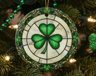 Adorno irlandés, regalo del Día de San Patricio, adorno de cerámica con trébol de imitación de vitral, recuerdo celta, regalo de ascendencia irlandesa
