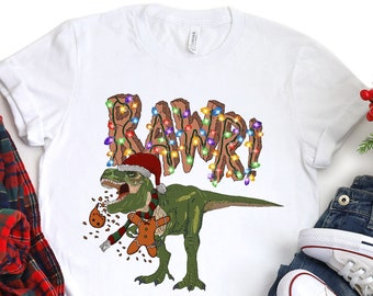 Funny Christmas Dinosaur Shirt - T-Rex Christmas Gingerbread Man with Holiday Lights T-Shirt - Dinosaur Christmas Kids - Boys Christmas Tee