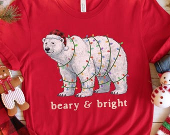 Kerst-T-shirt ijsbeer, koud weer winter grappig bijpassende vakantie familie-outfits, beary & Bright vintage dieren noordpool T-shirt