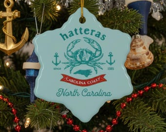 Hatteras Crab Carolina Coast North Carolina Ornament, NC Nautical Vintage Souvenir Gift, Vacation Keepsake
