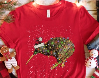Kiwi Christmas Shirt - New Zealand Christmas T-Shirt - Kiwi Bird Wrapped in Christmas Lights - Matching Family Kiwi Dad Mom Holiday Outfit