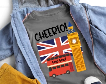British Souvenir Shirt - London T-Shirt - England Vacation Souvenir Gift- United Kingdom Kids Britain Theme Shirt - UK Cheerio Big Ben Shirt