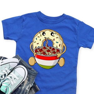 Camiseta Donut Eating Spaghetti and Meatballs - Camiseta de ascendência italiana - Camiseta engraçada de herança italiana - Camiseta com bandeira da Itália para amantes de massas