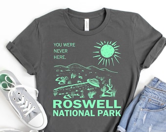 Chemise OVNI - Chemise du parc national de Roswell - T-shirt crash soucoupe volante - T-shirt drôle Alien Meme - T-shirt Souvenir du Nouveau-Mexique des parcs nationaux des États-Unis