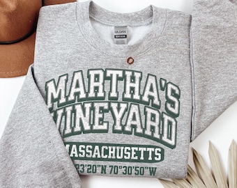 Marthas Vineyard Sweatshirt, Massachusetts Crewneck, Retro MV Coordinates Collegiate Souvenir Travel Gift