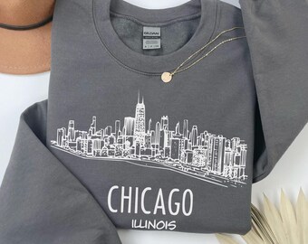Chicago Illinois Sweatshirt, Vintage Chicago Skyline Crewneck, Chicago Vacation Souvenir Gift
