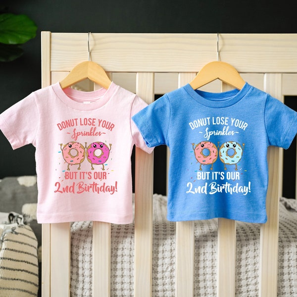 2nd Birthday Twins Shirt - Second Birthday Twin T-Shirt - Siblings Donut Theme Party - Funny Twins TShirt - 2 Years Old Outfit Boys or Girls