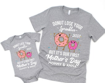 First Mothers Day Shirts 2024 - Mother's Day Mommy and Me Shirt Set Matching Mom and Baby Shirt Bodysuit Funny Donut Quote Personalized Gift