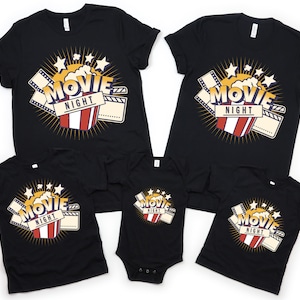 Movie Night Shirts - Matching Family Movie Night T-Shirts - Movie Theme Birthday Party Outfits - Personalized With Name or Last Name Tees