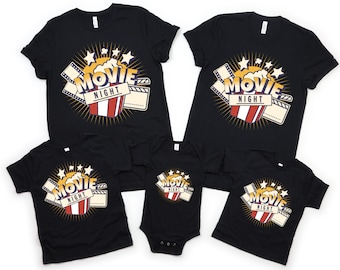 Movie Night Shirts - Matching Family Movie Night T-Shirts - Movie Theme Birthday Party Outfits - Personalized With Name or Last Name Tees