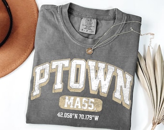 PTown Shirt, Comfort Colors Retro Provincetown Massachusetts T-Shirt, Vintage Collegiate T-Shirt, Mass Souvenir Gift
