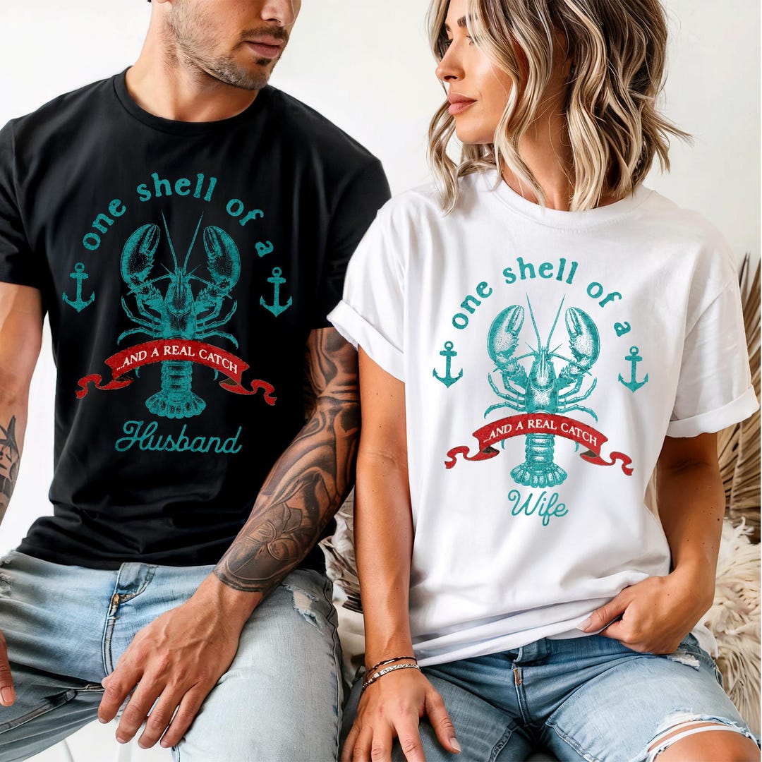 Shell Married One Shell of a Husband Wife Shirts, Couples Lobster T-shirts, Matching ...