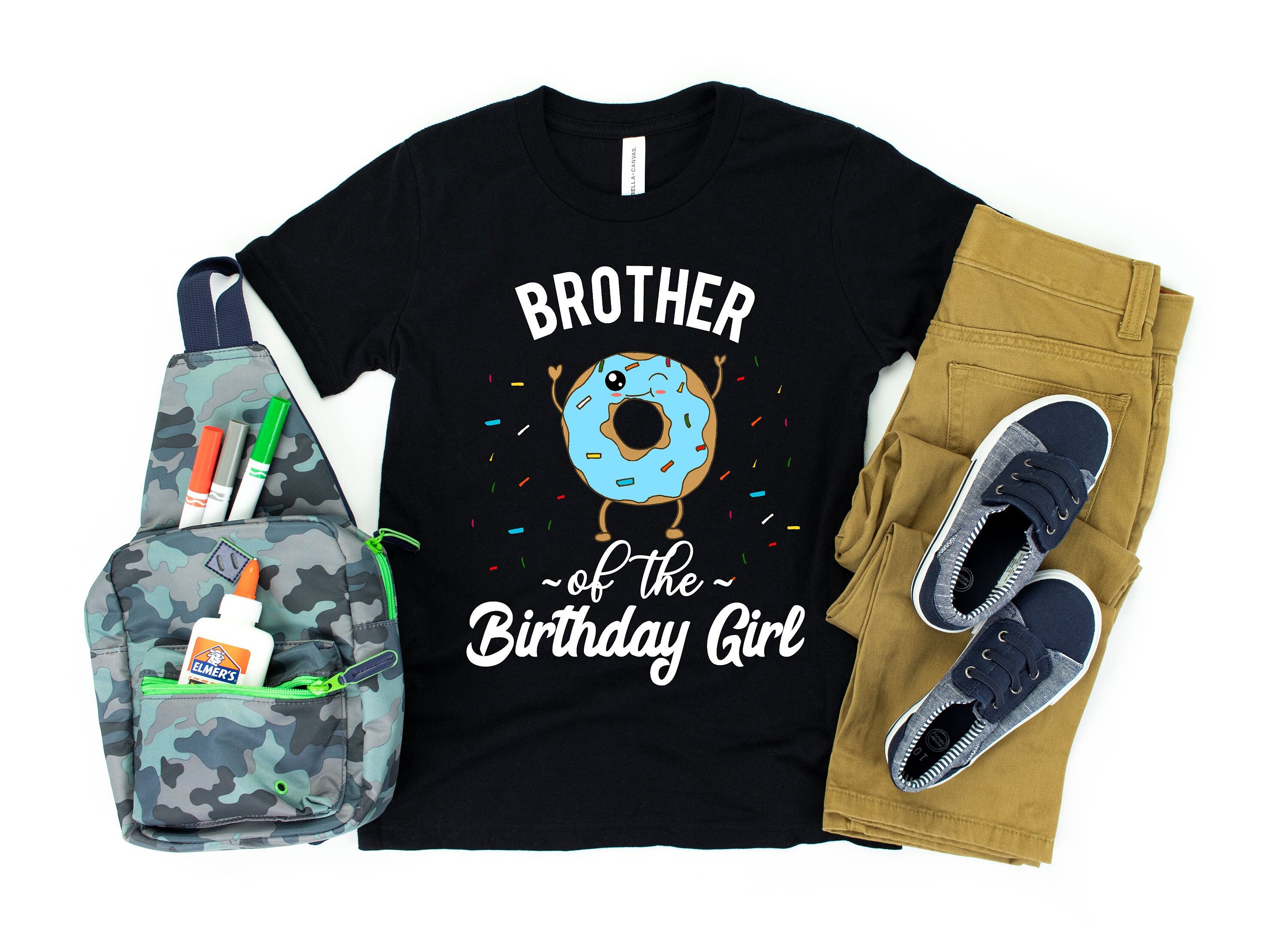 Brother of the Birthday Girl T-Shirt - Little or Big Brother Funny Donut TShirt for Sister's Birthday Party - Youth Short Sleeve T-Shirt