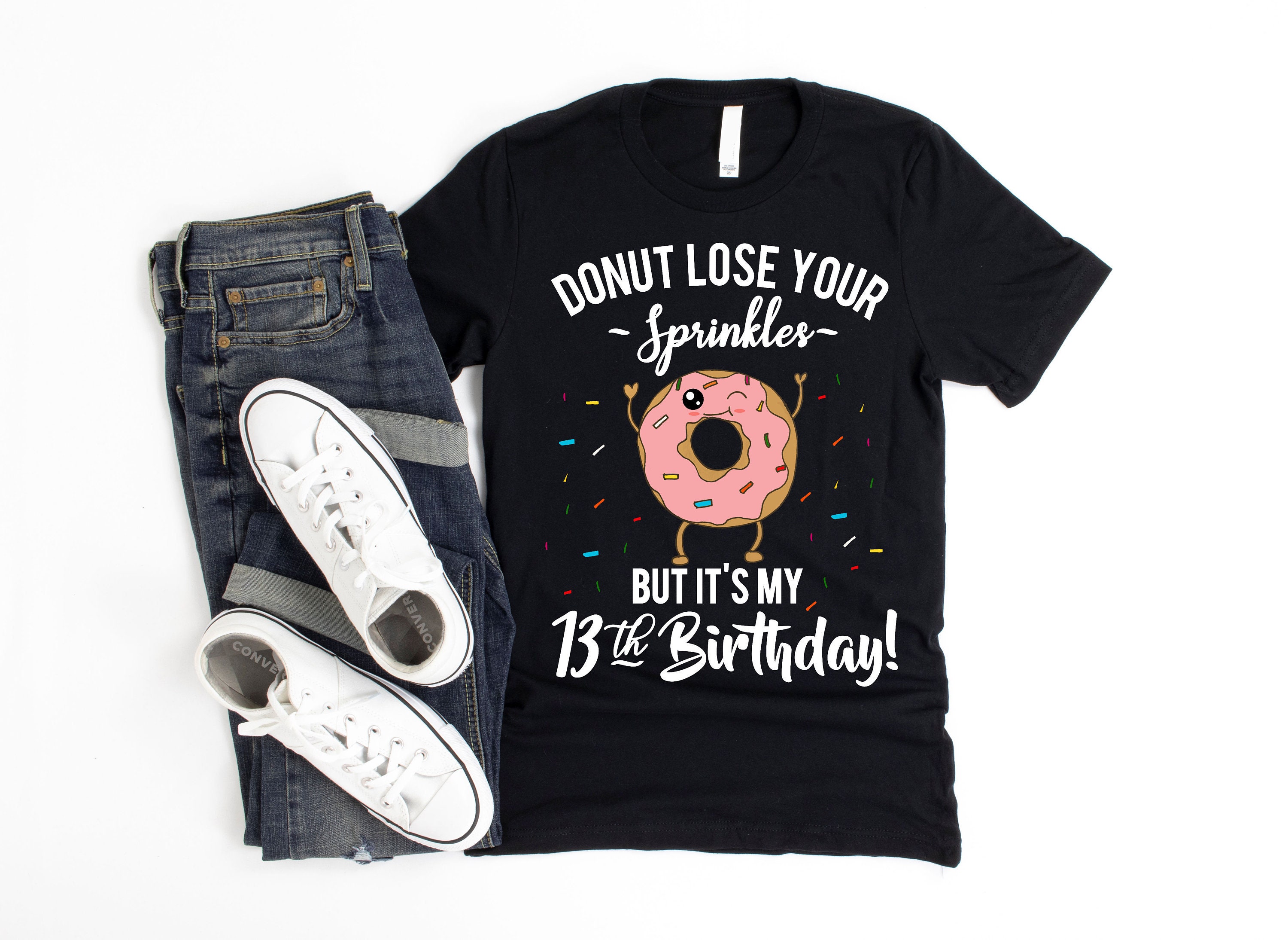 13th Birthday Shirt Funny Donut Theme Thirteenth Birthday Party T