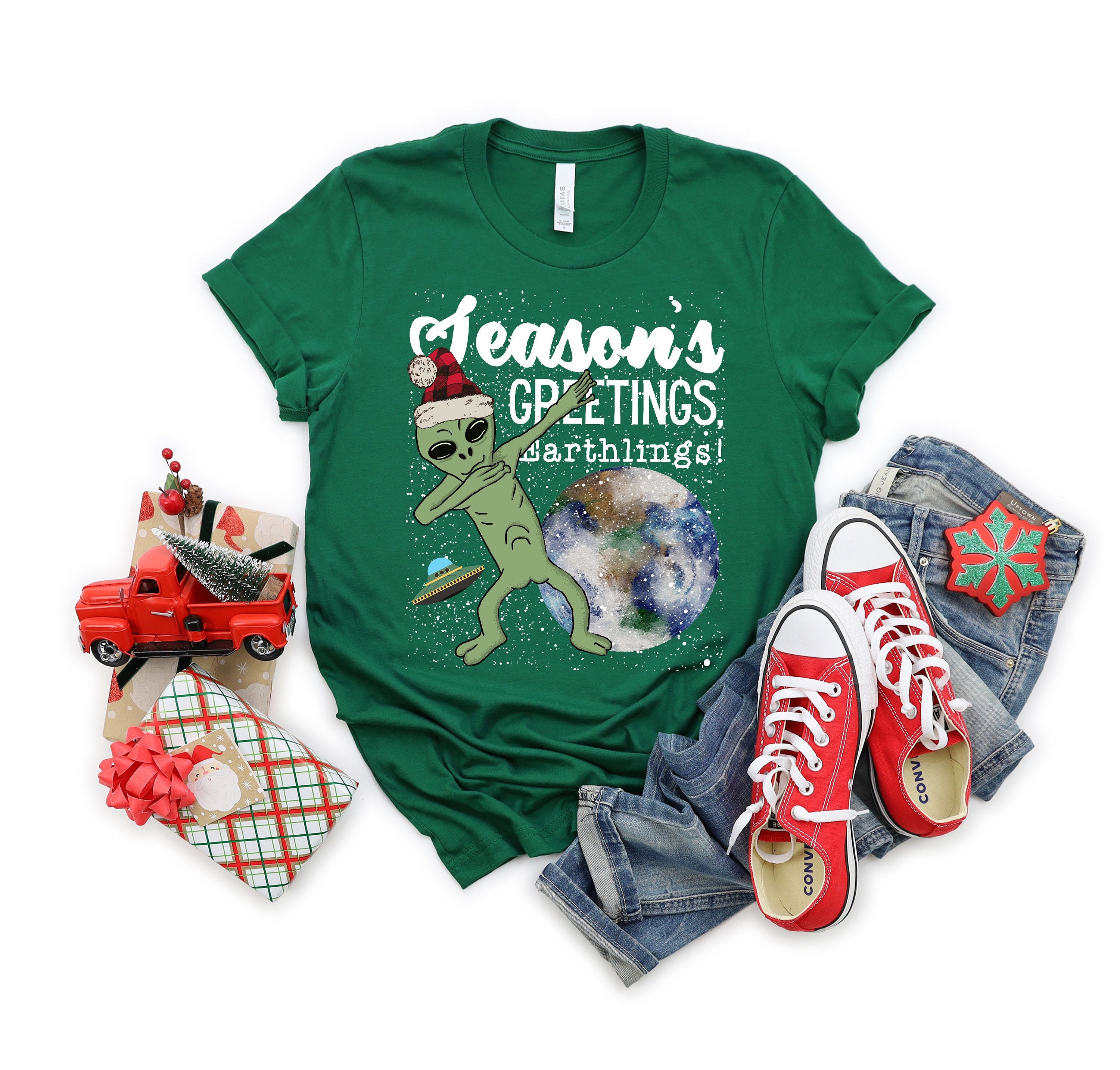 Alien Christmas Shirt - UFO Space Alien Theme Ugly Christmas Shirt - Funny Outfit Boys Girls Men Women - UFO Holiday Sci Fi Xmas Tee