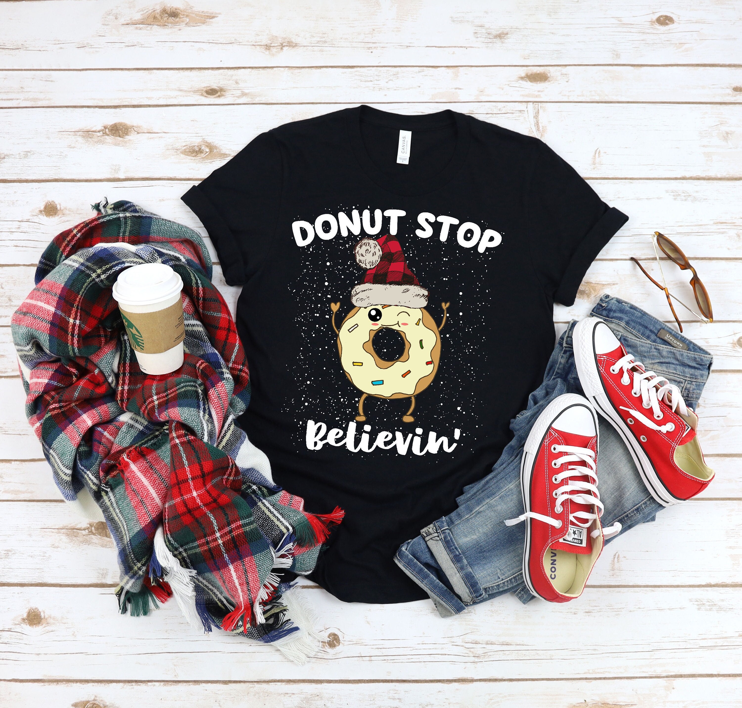 Donut Christmas Shirt - Donut Stop Believin' Funny Donut Xmas Quote T-Shirt