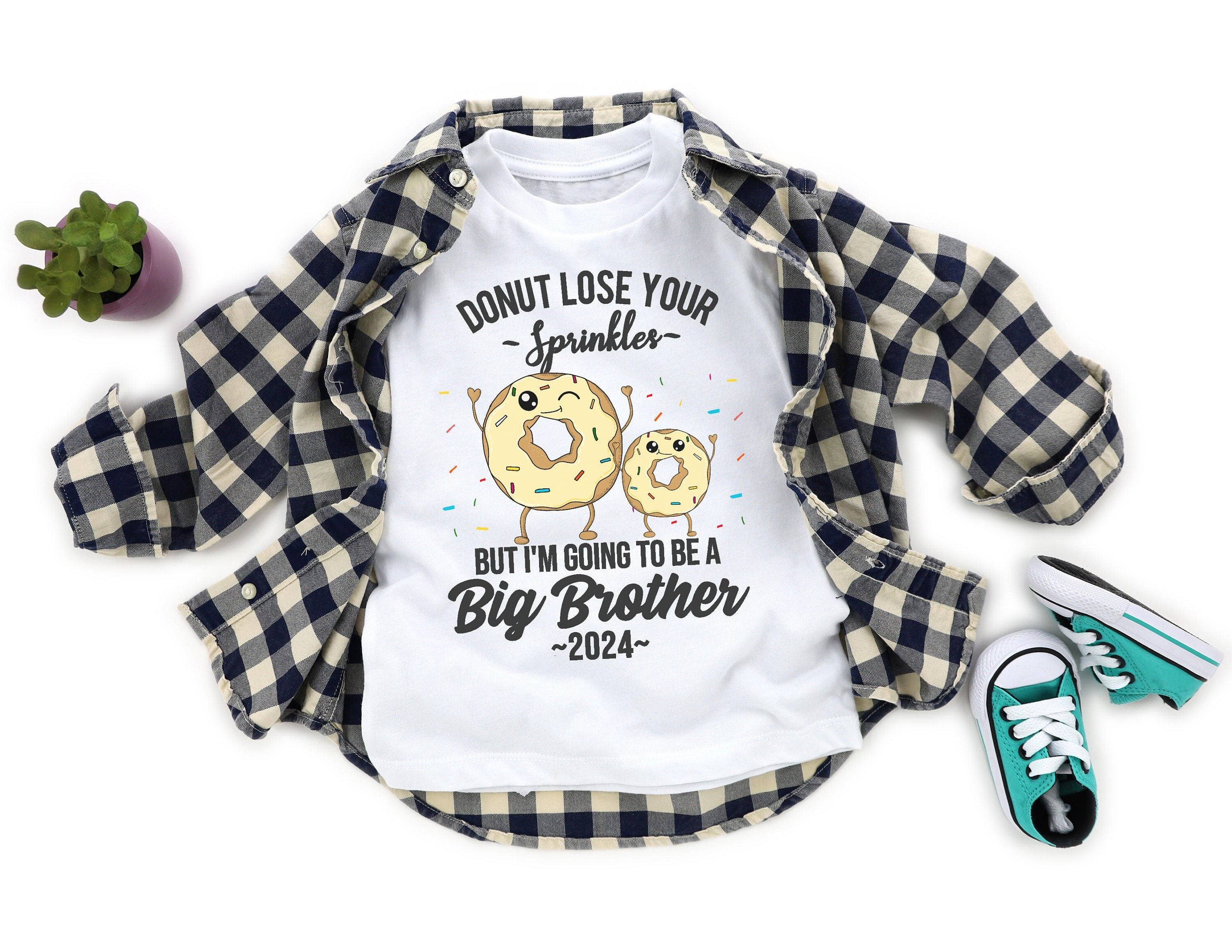 Big Brother 2024 Shirt Baby Announcement Shirt Sibling Reveal T shirt Donut Little Brother Pregnancy Reveal Boys Outfit Etsy UK