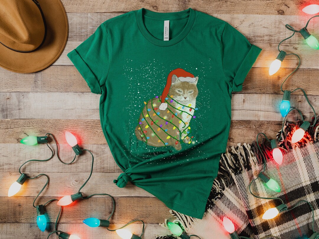Cat Christmas Shirt Orange Tabby Cat Wearing Santa Hat Etsy