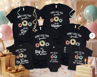 Birthday Twins Matching Shirts - Family Birthday Twins T-Shirts - Group Donut Theme 1st, 2nd, 3rd Bday - Mom, Dad, Brother, Sister Outfit