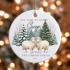 Personalized Sheep Christmas Ornament, The Year We Added Sheep 2025 Ornament, Custom Ceramic Holiday Farm Animal Farming Sheep Owners Gift