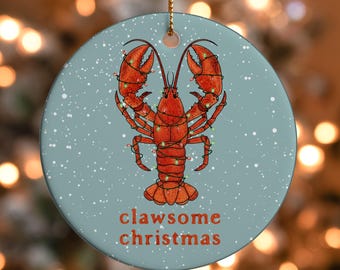 Clawsome Christmas Lobster Ornament, Funny Lobster Fishing Gift, Nautical Coastal Decor, Holiday Fisherman Maine Keepsake