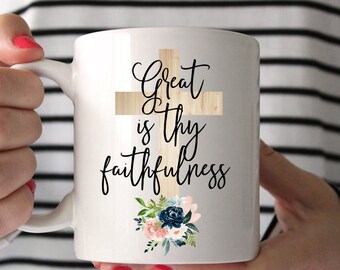 Faith sublimation, Great is thy faithfulness, Floral Cross, Floral Wreath, Scripture, Bible Verse, Floral, PNG Download, Print and Cut