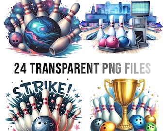 24 PNG, Sport Bowling Clipart Bundle, Bowling Clipart, Watercolor Bowling, Sports Clipart, Bowling League Clipart, Bowling Team,