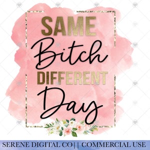 Same Bitch Different Day PNG, Adult PNG, Sarcastisch, Tumbler, Mok, Instant Download, Grappig, Floral Glitter, PNG Download