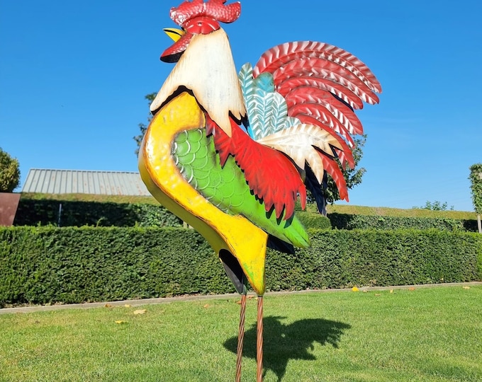 Large jolly Rooster - Large decorative iron rooster for the garden - Cheerful garden decoration - Eye-catcher garden - 48 " tall