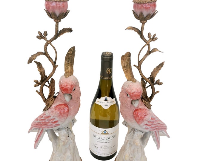 Candle holders - Pink, white and gold - Cockatoo candlesticks - Bohemian decor