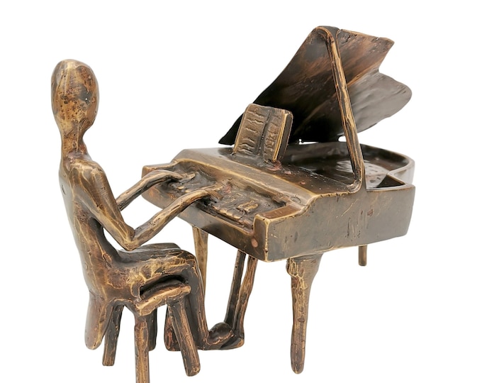 Bronze figure of a man at the piano - Piano player -  Decorative piano sculpture