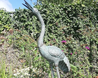 Bronze garden sculpture of a  heron - Fountain model