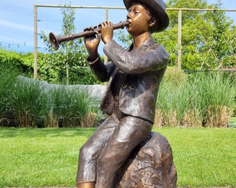 Bronze garden sculpture / fountain - Boy with flute - Bronze garden design