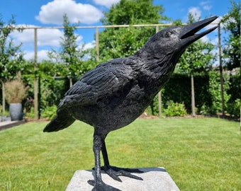 Corbeau réaliste - Corbeau de bronze - Oiseaux de bronze - Sculpture de jardin en bronze