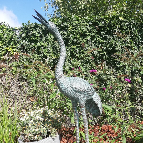 Bronze garden sculpture of a  heron - Fountain model