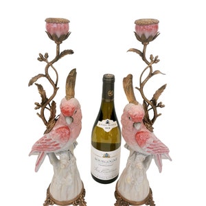 Candle holders - Pink, white and gold - Cockatoo candlesticks - Bohemian decor