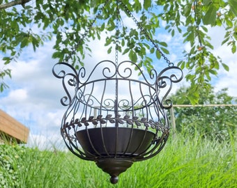 Hermosa cesta de flores de hierro forjado - Cesta de flores colgante - Decoración de jardín
