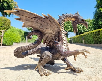 Imposing large bronze dragon - Fierce Dragon - Beautiful detail - Unique dragons - ferocious dragon Garden art