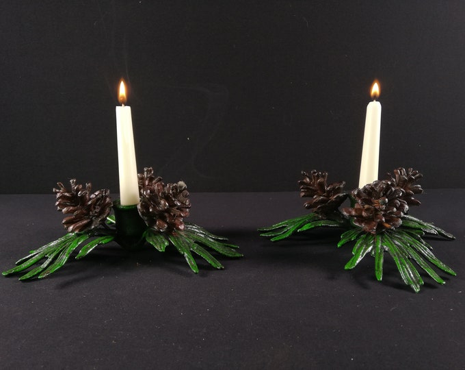 A pair of candlesticks - winter theme - Christmas candlesticks