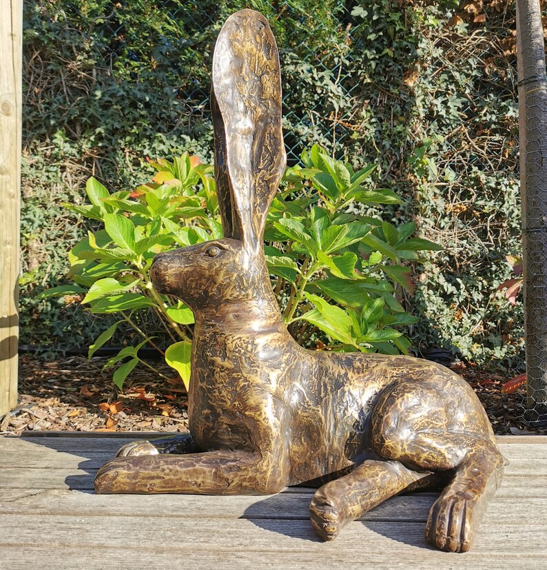 XL Hare Sculpture Bronze Hare Large Garden Sculptures Etsy