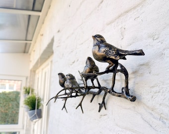 Decoración de la pared de bronce - 4 pájaros en una rama - Escultura de la pared de bronce