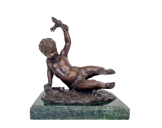 Vintage bronze sculpture of a cupid - Cherub - Vintage bronze work of art - decorative bronze sculpture - mid century charm