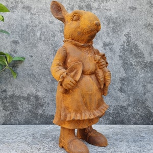 Rustic Cast Iron Rabbit Sculpture: Weathered Garden Bunny Art - gardening rabbit - kitchen garden