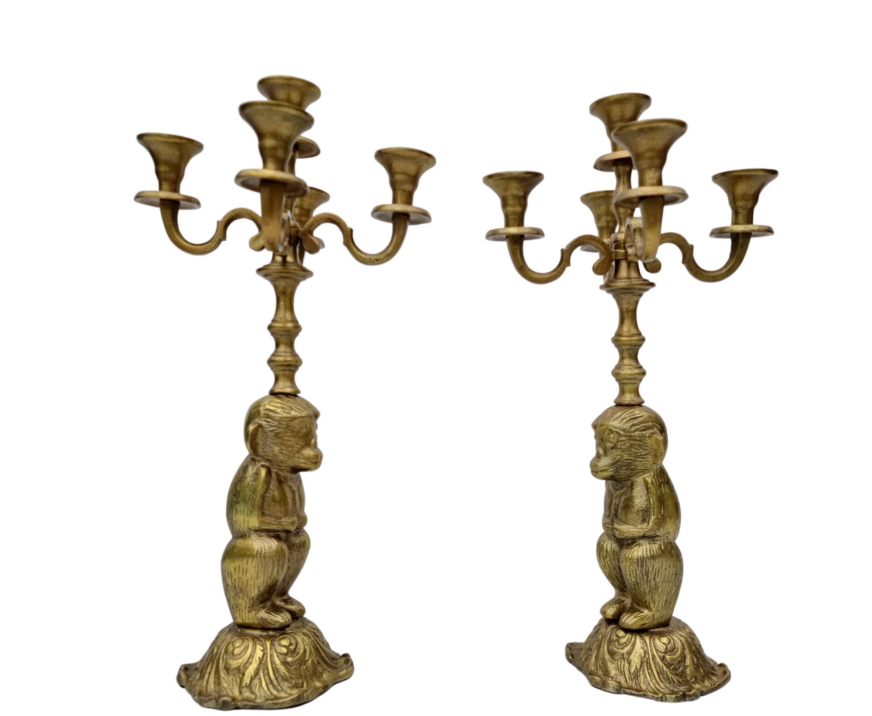 Candelabra (2) Monkey candlestick holders golden candlesticks