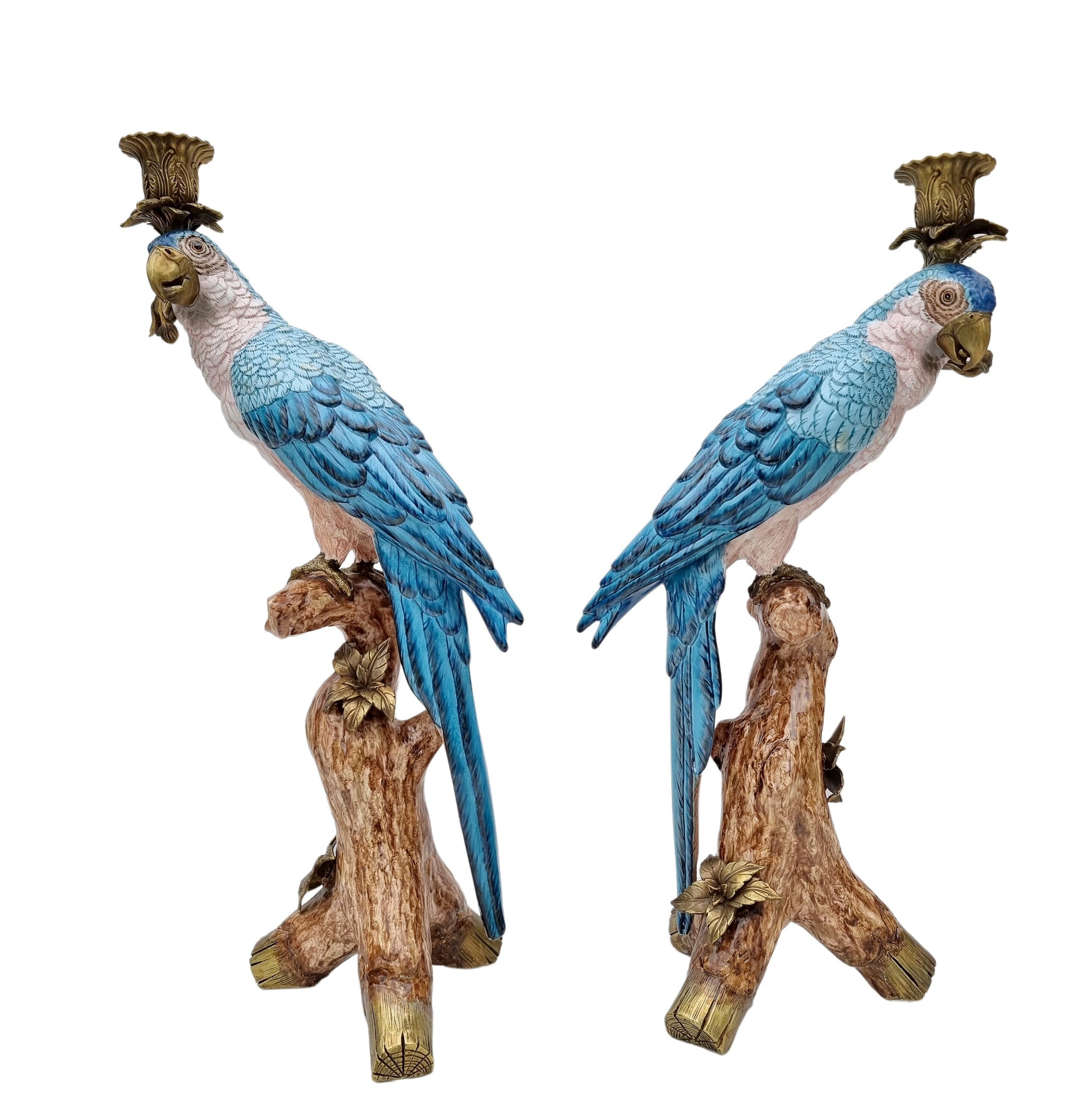 Eclectic candle holders Parrot candle holders Blue parrots with