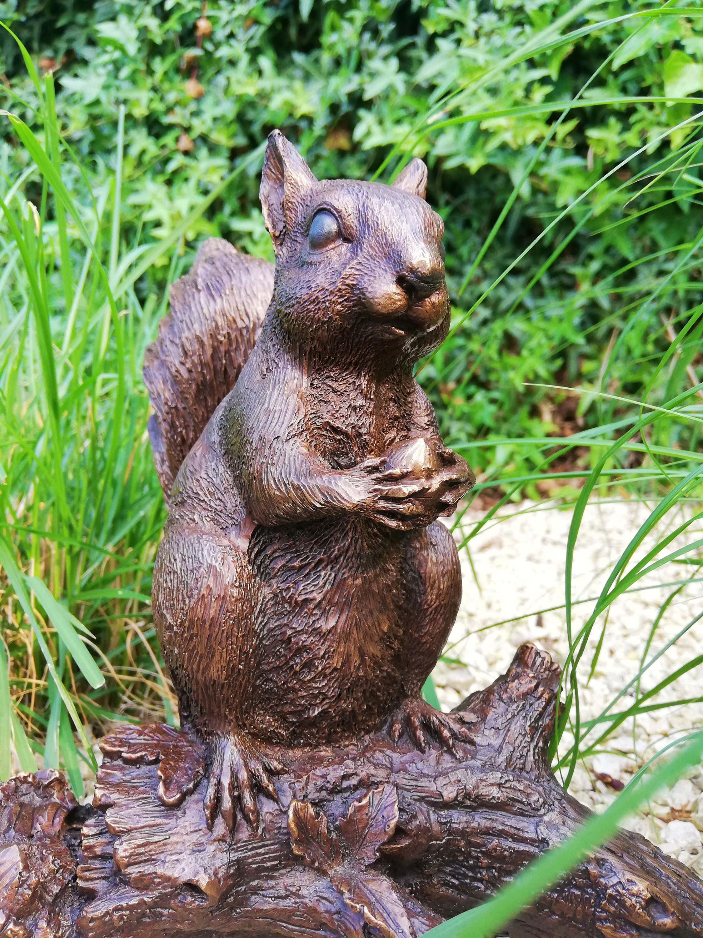 Bronze Sculpture of a Squirrel on a Stump Garden Decor Etsy Australia