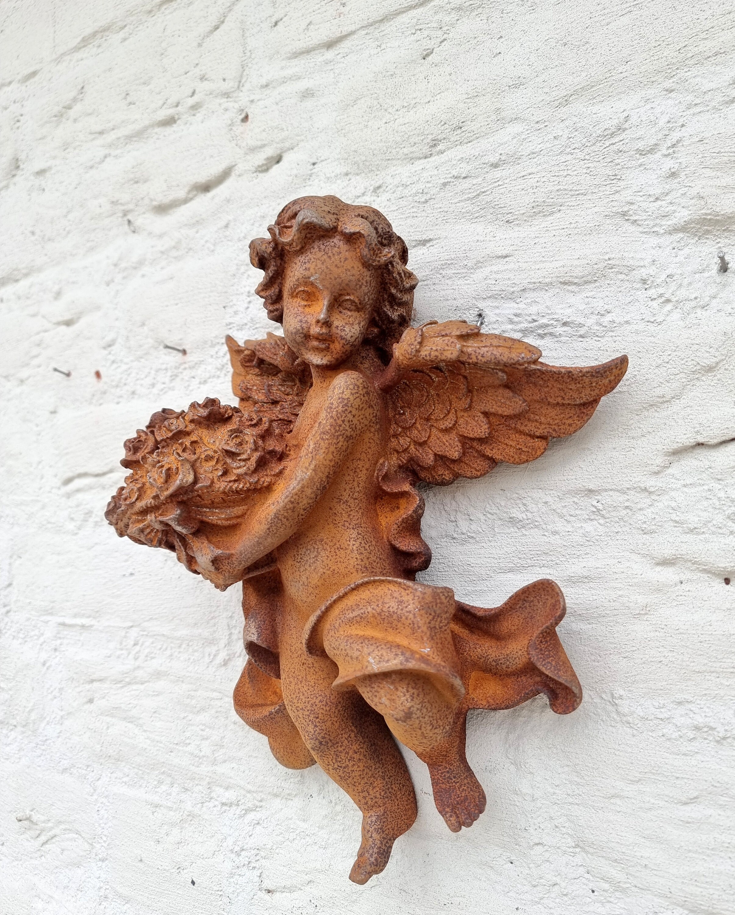 Cast iron wall sculpture of an Angel Cherub Christmas wall