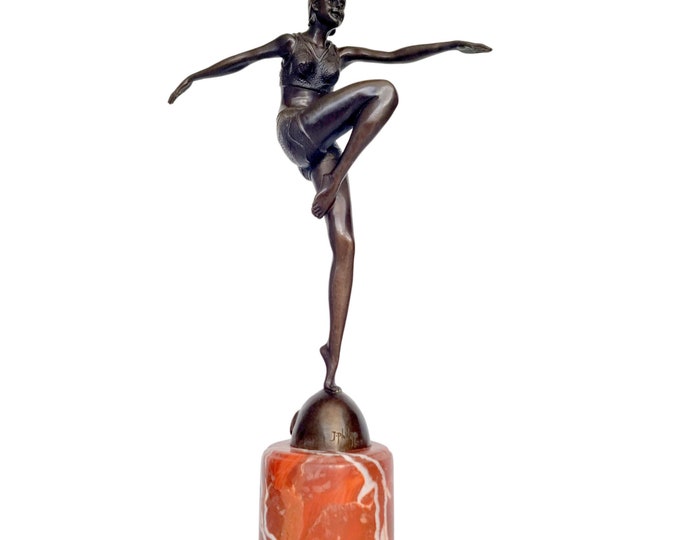 Large bronze sculpture of a dancer in Art deco style - Art deco home decoration - Vintage bronze art - Bronze on marble - dancer