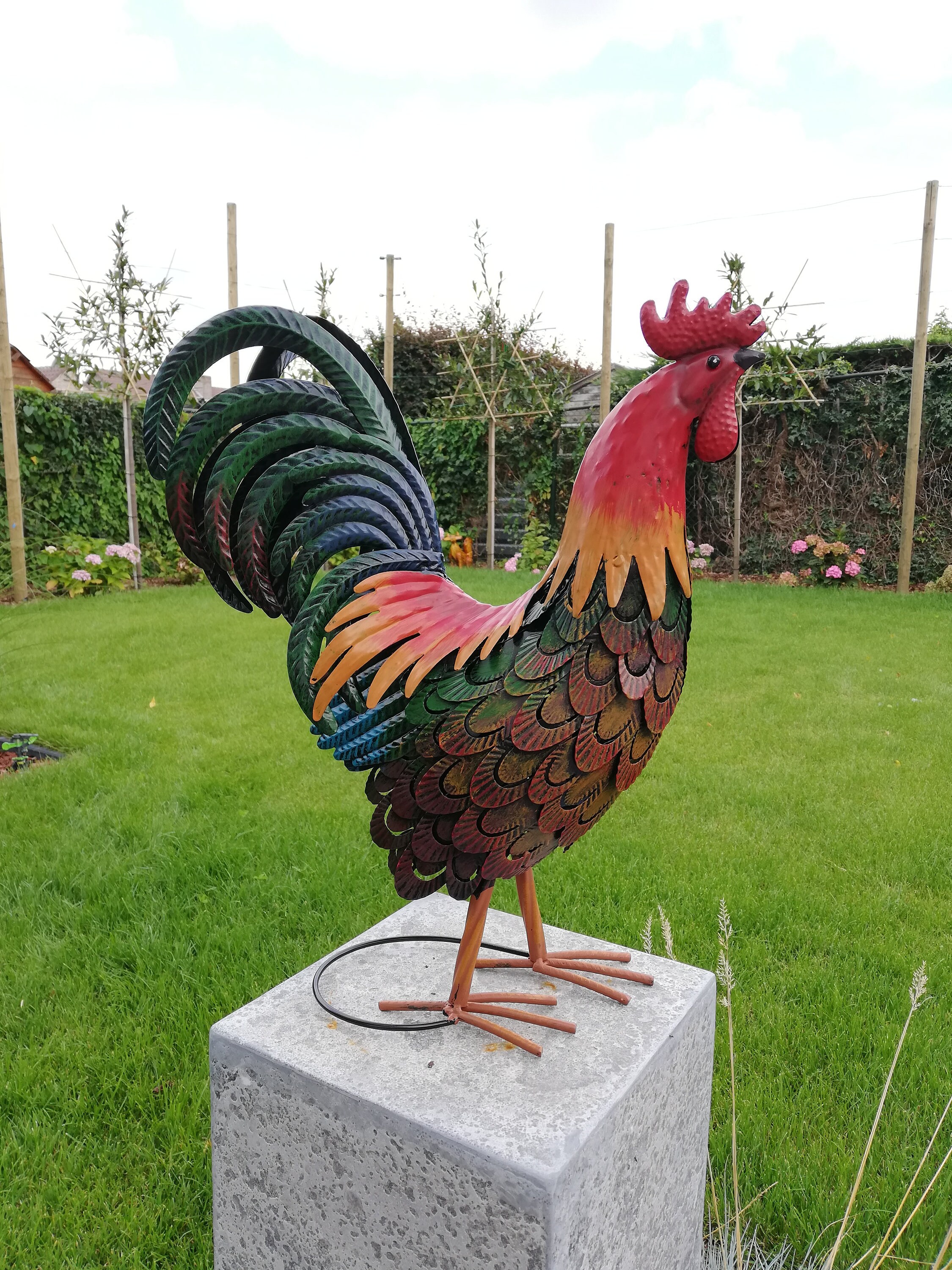 large metal chicken statue