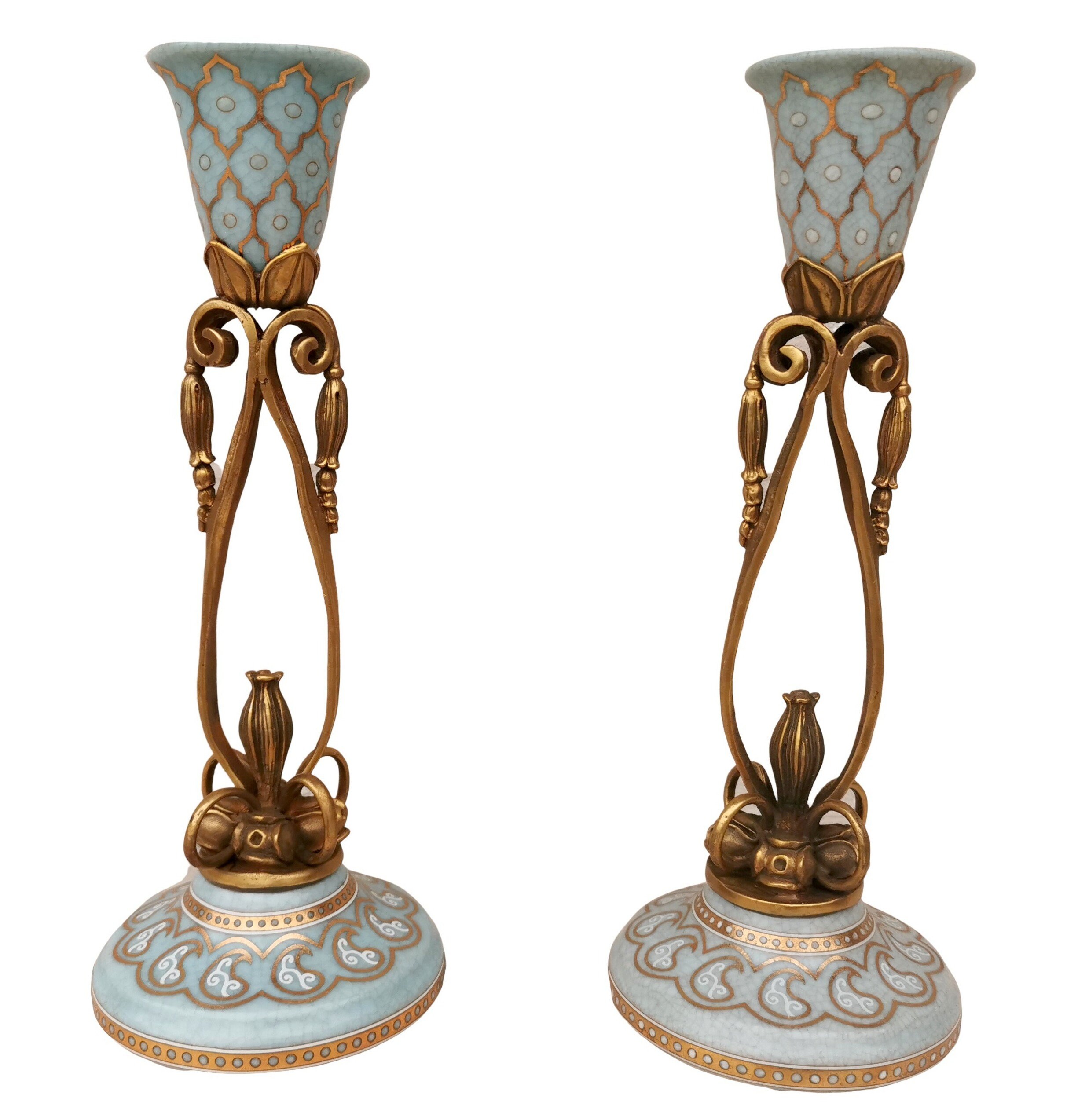 Porcelain Candlesticks With Bronze Ornaments Regency Style Etsy